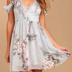 Lulus Verona Blue floral off the shoulder dress
